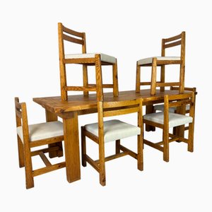 Mid-Century Modern Pine Table and Chairs by Pierre Chapo for Pierre Jeanneret, 1950s, Set of 7