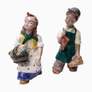 Glasierte Art Deco Keramikfiguren von Maria Rahmer, 1930er, 2er Set