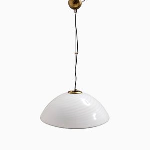 Verstellbare Vintage Hängelampe aus Weißem Muranoglas & Gebürstetem Messing von Veart, 1980er