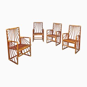 Italian Modern Chairs in Rattan by Dal Vera, 1970s, Set of 4