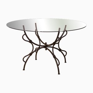 Table with Folding Wrought Iron Base and Indoor-Outdoor Glass Top, 1960s