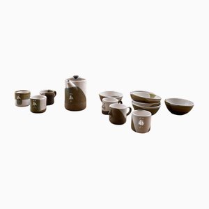Anthropomorphic Ceramic Teapot with Cups and Bowl Set, 1980s, Set of 13