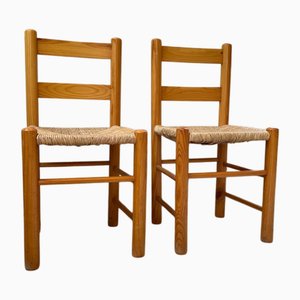 Set of Straw and Pine Chairs by Charlotte Perriand, 1960s