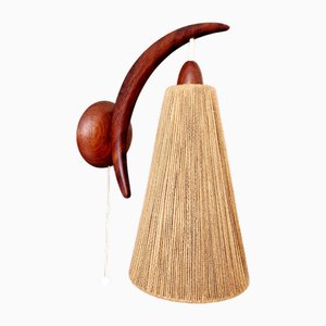 Lampada da parete in teak e sisal di Temde, Scandinavia, anni '50