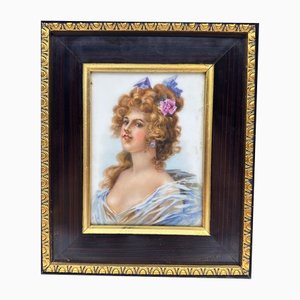 19th Century Porcelain Plaque with Wooden Frame, 1800s