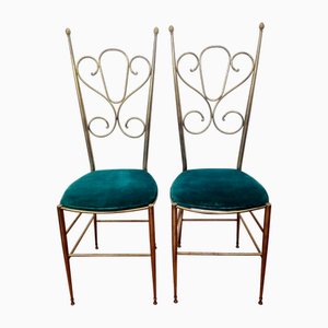 Juego de sillas Chiavari italianas Mid-Century modernas con respaldo alto de latón, años 50