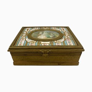 Antique Box Enamelled on Metal with Bronze Mount