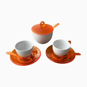 Set da caffè Feeling in porcellana e plastica acrilica di Guzzini, anni '80, set di 8