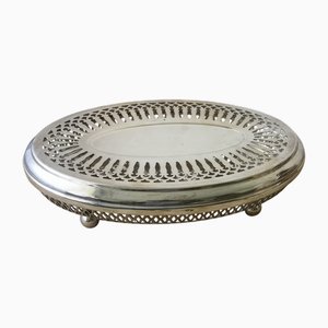 Calentador de alimentos de mesa con plato de plata, Francia, años 70