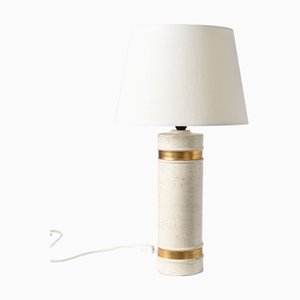White and Gold Ceramic Table Lamp by Aldo Londi for Bitossi, 1970s