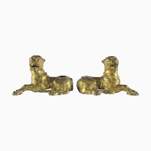 Stilophore Löwen aus Vergoldeter Bronze, 1500, 2 . Set