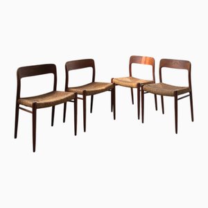Modell 75 Strohstühle von Niels Otto Møller, 1950er, 4er Set