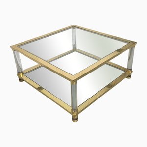 Large Coffee Table in Brass and Glass, 1970s