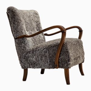 Poltrona vintage in pelle di pecora, Danimarca, anni '50