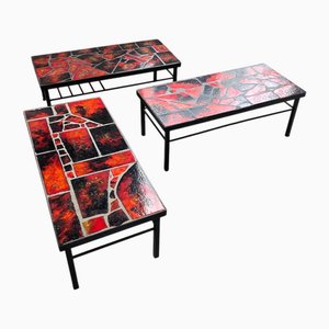 Modern Lava Stone Ceramic Coffee Tables from Vallauris, 1950s, Set of 3