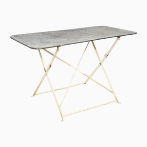 Großer antiker französischer Garten Bistrotisch mit Zinkplatte aus Metall, 1920er