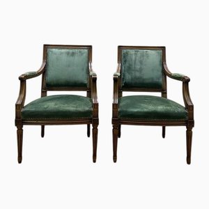 Suite de Fauteuils Style Louis XVI en Velours Vert