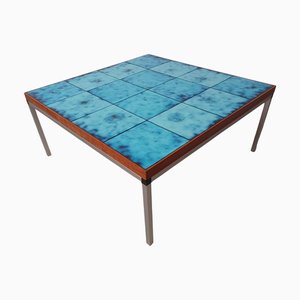 Danish Coffee Table in Aluminium, Teak and Decorated Ceramic Tiles, 1970s