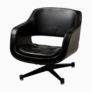 Fauteuil en Cuir Noir par Olli Mannermaa pour Finnart Ab, 1970