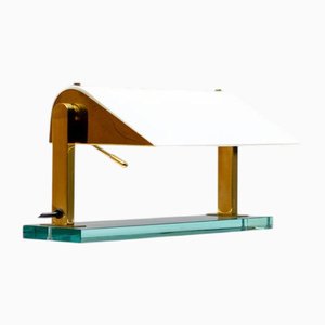 Lampe de Bureau 0836 en Cristal et Laiton par Pietro Chiesa pour Fontana Arte, 1960s