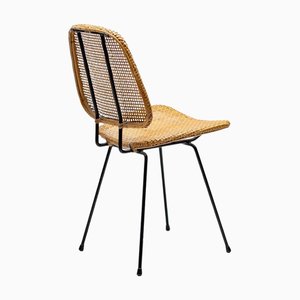 Chaise d'Appoint en Tige Noire et Rotin, Italie, 1950s