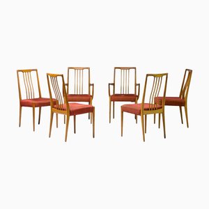 Sculpted Walnut Dining Chairs, Italy, 1955, Set of 6
