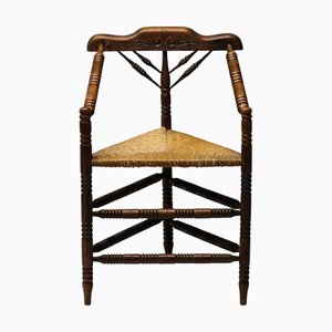 Mid 19th Century Wooden Spindle Chair with Rush Seat, 1880s