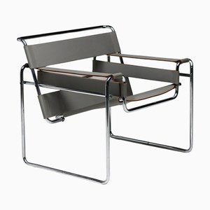 Grey Leather Wassily Armchair by Marcel Breuer for Gavina, 1960s