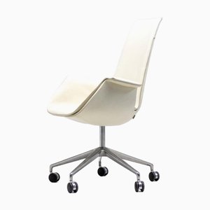 Nine White Leather High Back Bird Chair on Wheels by Fabricius & Kastholm, 1980s