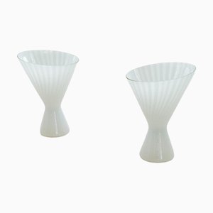 Große Klassische Weiße Murano Tischlampen, Italien, 1970er, 2er Set