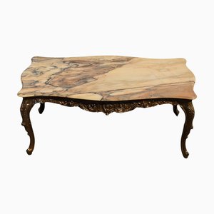 Mesa de centro francesa vintage de mármol y latón, años 70