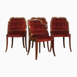 Art Deco Cloud Dining Room Chairs with Luxurious Red Upholstery and Wooden Back, Set of 4