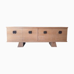 Sculpted Italian Limed Wood Sideboard with Bronze Handles, 1960