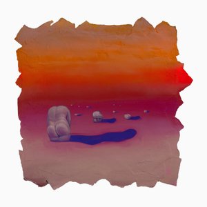 Gozo, Surreal Landscape with Classical Figure on Floating Paper, Fragments of Roma 2, 2025, Paper