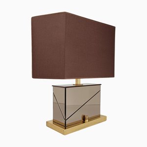 Vintage Table Lamp in Brass and Bevelled Smoked Mirror from Romeo Rega, 1970s