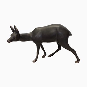 Art Deco Statue of Deer in Metal and Marble by Irénée Félix René Rochard, 1930s