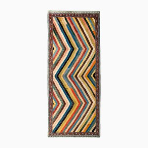 Hand-Knotted Gabbeh Nomad Rug with Zigzag Stripes in Rainbow Colors