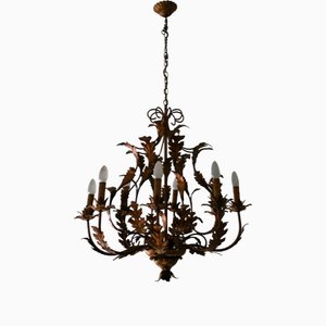 Large Mid-Century Modern Gilt Tole Eight Light Chandelier by Hans Kögl, 1970s