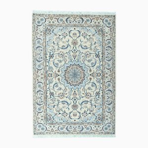 Hand-Knotted Nain 9LA Rug with Silk in Light Blue & Cream