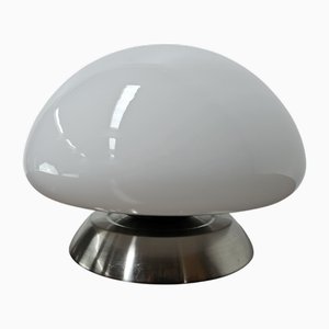 Lampe de Bureau Vintage en Verre Blanc et Métal avec Interrupteur Tactile, 1970s