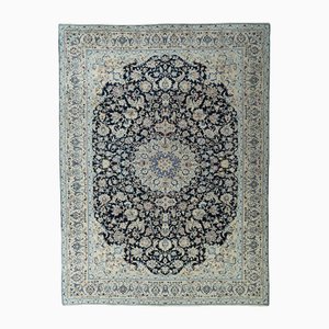 Handgeknüpfter Nain 9LA Teppich aus Seide in Dunkelblau