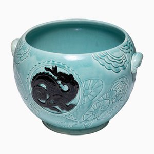 Turquoise Earthenware Planter from Orchies, 1950s