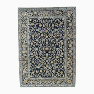 Tapis Kashan Fait Main Bleu Foncé à Motifs Floral