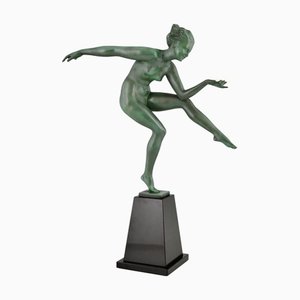 Disco de baile Art Déco desnudo de metal con base de mármol de Andre Derenne and Marcel Bouraine, Francia, años 30