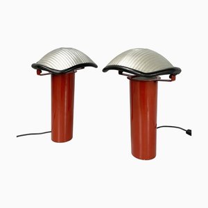 Italian Modern Red Metal and Glass Table Lamps by Cini Boeri for Artemide, 1980s, Set of 2