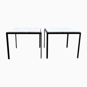 Minimalist Square Steel Side Tables with Carrara Marble Tops, Italy, 1960s, Set of 2