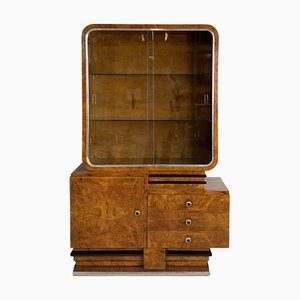 Italian Art Deco Asymmetrical Wooden Sideboard with Glass Display Cabinet, 1920s