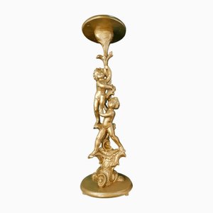 Geschnitzte Holzskulpturensäule mit Engeln, 1920er