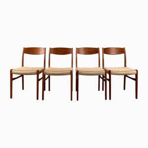 Scandinavian Teak Chairs with New Papercord Weave, Denmark, 1960s, Set of 4