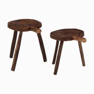 Rustikale antike Holzhocker, 1970er, 2er Set